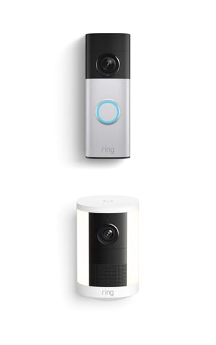 Image of Ring Battery Doorbell Plus (newest model), Nickel Silver with Spotlight Cam, Battery (newest model), White