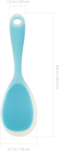 Image of Baskety Non-Stick Rice Spoon Silicone Ladle Soup Spoon with Handle for Dining Table 22.5 x 7 cm (Blue)