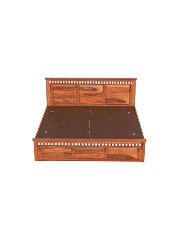 Image of Solid Sheesham Wood King Size Bed Without Storage | Wooden Double Bed Cot for Bedroom Furniture | Platform Bed | Palang for Hotels | Honey Finish, Recommended Mattress Size: 78 X 72 Inch