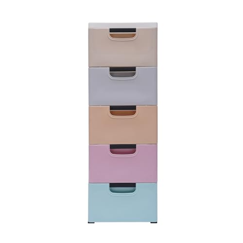 QIANMOON Plastic 5-Tiers Drawers Dresser Storage Cabinet with Caster Wheels, Large Capacity Dressers, for Home Closet, Bedroom, Bathroom, Office, Laundry, Kitchen, Nursery (Macaron color)