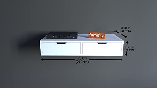 Image of Furnifry Wall Mounted 2 Tier TV Entertainment Unit /Table Storage & Decor Wood TV Cabinet for Living Room, Drawing Room, Bedroom /Wall Set Top Box Floating Shelf Stand Cabinet (WH)