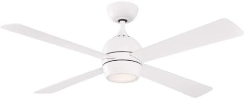 Fanimation Kwad 4 Blade Ceiling Fan 15.05 Inches Tall and 52 Inches Wide with Matte White Finish and Matte White Blades