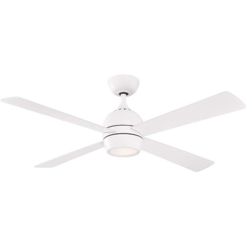 Fanimation Kwad 4 Blade Ceiling Fan 15.05 Inches Tall and 52 Inches Wide with Matte White Finish and Matte White Blades