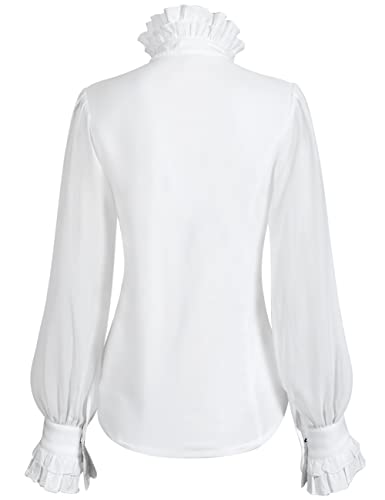 Womens Victorian Vintage Long Sleeve Shirt Ruffle Stand Collar Blouse Gothic Medieval Tops3