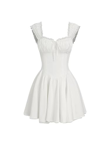 Amazon.com: CIDER Party Dress Mini Dresses Sweetheart Neck Lettuce Trim  Ruffle Knotted High Waist Short Dress White : Clothing, Shoes & Jewelry