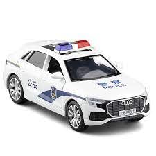 Image of 1:32 Scale Exclusive Alloy Metal Pull Back Die-cast Car Scale Model with Sound Light Mini Auto Toy for Kids Metal Model Toy Car with Sound and Light(AODI Q8- Police CAR+ Multicolour)