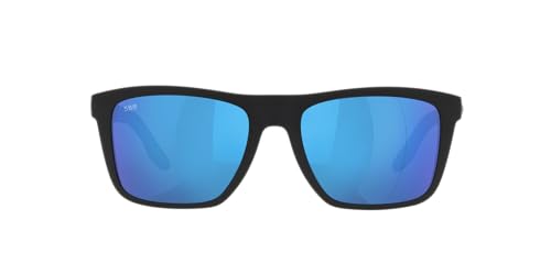 Costa Del Mar Mens Mainsail Rectangular Sunglasses, Matte Black/Blue Mirrored Polarized 580G, 55 mm