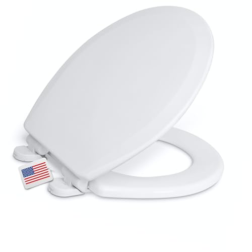 Centoco Round Wooden Toilet Seat Soft Close, Closed Front with Cover, Made in the USA, DSAMAZ7SC-301, Crane White (Cotton/Bright)