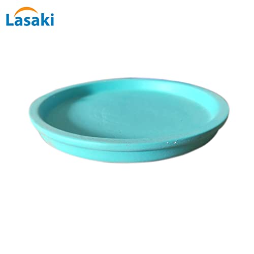 Image of Lasaki Round Aqua Ceramic Bottom Tray /Plate for Planter (6-inch, Set of 2) | Dripping Tray for Pots & Succulents | Indoor & Outdoor Planters Home Garden Decor (Plants Not Included)