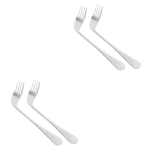 GARVALON 4 個 老人肘フォーク 角度の付いたフォーク用具 子供のスプーン 餌やり用アングルフォーク 患者用 アングルフォーク 高齢者のフォーク 補助フォーク 斜めのフォーク ステンレス鋼