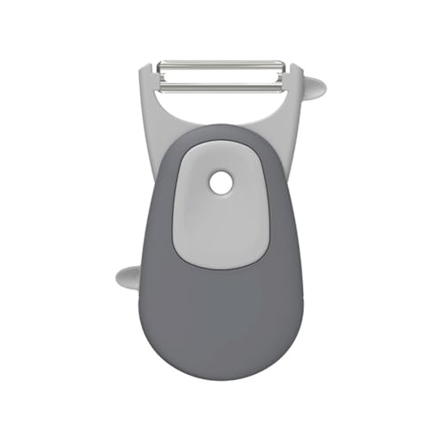 Vilom 多機能3in1多機能皮むき器:平行・歯付き・千切りの3刃で食材に合わせて使い分け!コンパクト折りたたみで安全収納。マグネット&吊り孔付きでキッチンがすっきり。 (グレー)