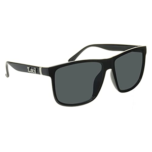 Locs Super Dark Sunglasses Mens Black Wrap Around Lowrider Gangster Cholo Vintage Flat Top (Cruiser Smoke - Fits Med - Ex Lg Grey)