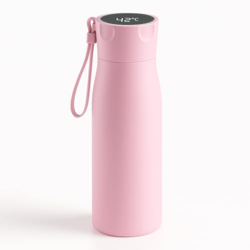 PureHalo UV Self-Cleaning Smart Water Bottle, Temperature Display (°C), Hydration Reminder, 500 ml Vacuum Insulated 12–24h Hot & Cold, 316 Stainless Steel, Leakproof, USB-C Rechargeable, IPX7(Pink)