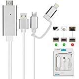 HDMI Adapter for iPhone/Android, ZIKO 2m/6.5ft Lighting to HDMI Adaptor Micro USB to HDMI Cellphone Screen to TV/Projector/Monitor Adapter Cable 1080p High Definition for iOS and Android Devices