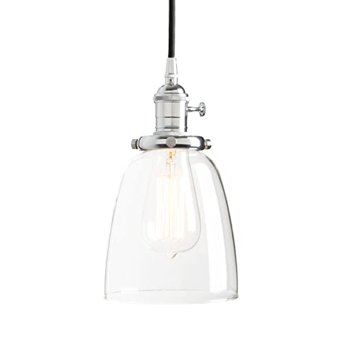 Pathson Verre Cloche Abat-jour Lampe Rétro Industrial Suspension Ajustable Pendentif Plafonnier Rétro Eclairage pour Café,Cuisine,Salle à Manger Chrome