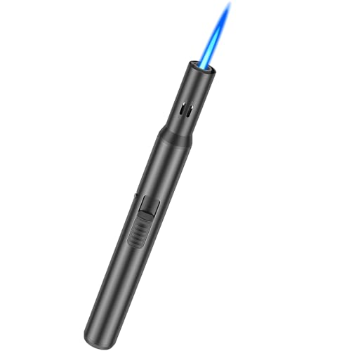 Juspota Abschließbar Feuerzeug Jetflame, 19cm Sturmfeuerzeug, Gas Nachfüllbar Winddicht Lange Stabfeuerzeug, Jet Feuerzeug, Schwarz (Verkauft ohne Butangas)