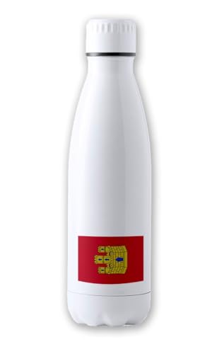 Merchandmanía Bidón Térmico aislante 500 ml acero inoxidable bandera castilla la mancha españa comunidad autonoma tapon seguridad botella deportivo