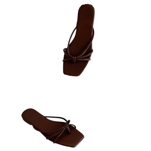 Flat bottomed herringbone slippers for women, summer beach clamp feet, square toe, niche beach sandals