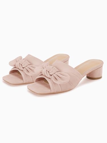 Image of Coutgo Womens Bow Slides Sandals Wide Width Slip On Chunky Low Heels Square Open toe Elagant Summer Shoes