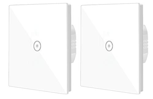 Jinvoo Smart WiFi Wandlichtschalter Glasscheibe, Touchscreen-Schalter, Drahtlose Fernbedienung von Mobile APP überall, Timing-Funktion, kein Hub erforderlich, kompatibel mit Alexa (EU 1 Gang 2-Pack)