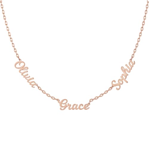 Goo Design Personalized Multiple Name Necklace, 18K Gold Plated Sterling Silver/Stainless Steel, Up to 6 Names, Custom Script Family Name Pendant Necklace, Dainty Chain Jewelry for Women