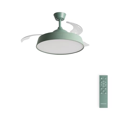CREATE / WIND CLEAR CONTOUR/Ventilador de techo con luz lino verde sage con mando / 40W, Temporizador, Ø 107 cm, aspas retráctiles, 3 temperaturas de luz, función verano-invierno