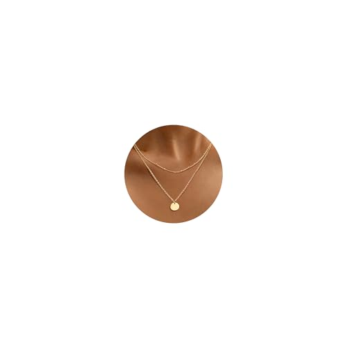 Dochais Damen Layered Anhänger Kette, Hypoallergene 14K Gold Vergoldet Zarte Mehrreihige Halskette, Wasserfest Einstellbare Kette mit Perlen/Coin/Herz/Zirkon, Modeschmuck Kette Gold für Frauen