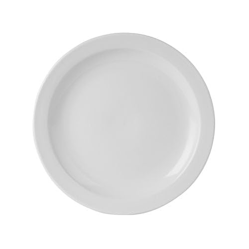 We Can Source It Ltd Simply Tableware Porcelain Narrow Rim Plate, 23cm (9") Round Ceramic Dining Serving Plates, Dishwasher & Microwave Safe, Pack of 6