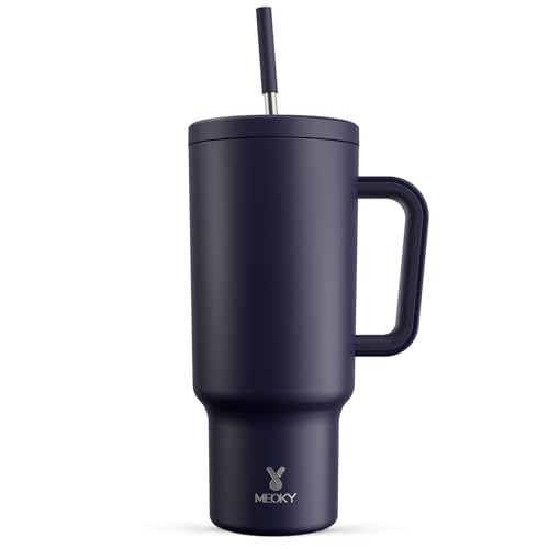 Meoky 40 oz Tumbler with Handle and Straw: Stainless Steel Insulated Tumbler with Lid and Straw - 100% Leak Proof Tumbler for Car Cup Holders - Travelers Commuters Workers, Blueberry