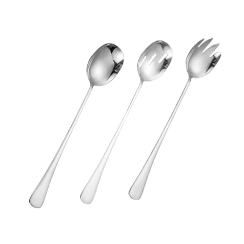 HOLIDYOYO 3pcs Salad Fork Which Fork for Salad Dinner Sporks Cheese Noodles Mini Scoop Salad Servers Salad Utensils Salad Mixes Salad Spork and Colander Gold Handles Silver Stainless Steel