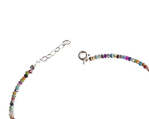 925 Sterling Silver Anklet For Women With Glass Multi Color Beads & Silver Balls & Oval Fresh Water Pearls, Length 9-10 Inches - Adjustable Dainty Beaded Ankel Bracelet | Handmade By Miya Jewelry #TOP4