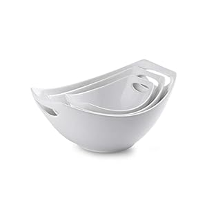 LAUCHUH Porcelain Serving Bowl Set with Handles 3 Packs Ceramic Mixing Bowl Set for Kitchen Nesting Bowl Set 15/28/ 49oz