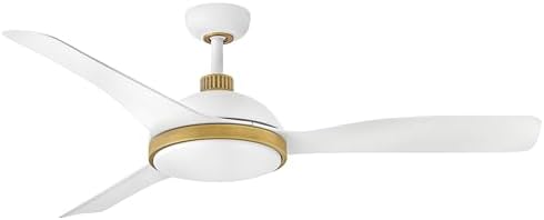 Hinkley Alba 56" Integrated LED Smart Fan, White Polycarbonate Lens, Transitional, Matte White Blades, Matte White Finish and Heritage Brass Accent