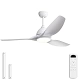 Sofucor 52 Inch Outdoor Ceiling Fans with Lights, Modern Ceiling Fan with 3 Plastic Blade, Quiet, Dimmable, High 7000CFM 6-Speed 3-Timer Reversible DC Motor, for Bedroom Living Room, ETL, White