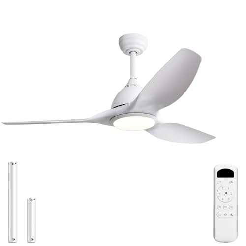 Sofucor 52 Inch Outdoor Ceiling Fans with Lights, Modern Ceiling Fan with 3 Plastic Blade, Quiet, Dimmable, High 7000CFM 6-Speed 3-Timer Reversible DC Motor, for Bedroom Living Room, ETL, White