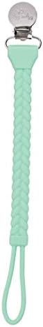 Itzy Ritzy Silicone Pacifier Clip; 100% Silicone Pacifier Strap with Clip Keeps Pacifiers, Teethers & Small Toys in Place; Features Cute Braid Detailing & Cord, Mint with Silver Clasp