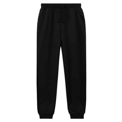 UNACOO Kid's Fleece Sweatpants Girl's and Boy's Active Basic Jogger Pants (Black, s(5-6 Years))