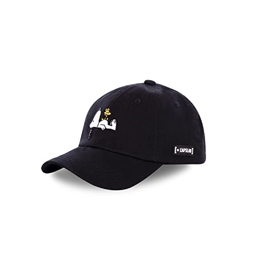 Capslab Snoopy The Peanuts Black Curved Unstructured Strapback Cap - One-Size