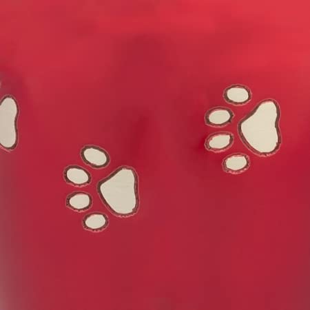 Red with Silver Paw Prints Large Pet Cremation Urn for Ashes, Brass, Red Pet Urn, Dog Urn, Cat Urn, Large Sized Pet Urn, 7 Inches High