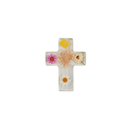Mud Pie Cruz de Resina con Flores Secas Amarillas 5"X3.75" miniatura 1