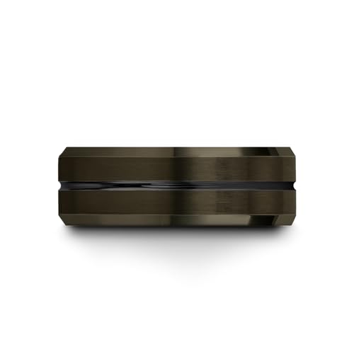 Tungsten Wedding Band Ring 8mm Men Women Comfort Fit Grey Black 18K Yellow Gold Plated Bevel Edge Brushed Polished3