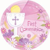 Amscan First Communion Round Dessert Paper Plates, Pink, 7