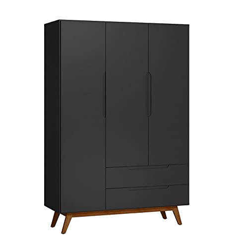 Guarda Roupa Infantil Retrô 3 Portas 2 Gavetas Alpi Olivar Móveis Preto