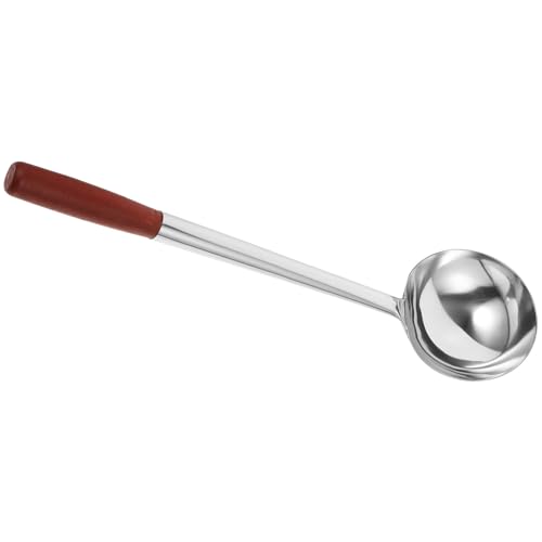 JOINPAYA Cucharón de Acero Inoxidable Mango de Madera Largo, Cuchara Grande para Servir Cocina, Utensilio Resistente Adecuado para Cocinar y Servir en Hogar y Restaurante