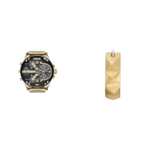 Diesel Homme Mr. Daddy 2.0 Doré Acier Inoxydable Montre and Boucles d'oreilles, Coffret