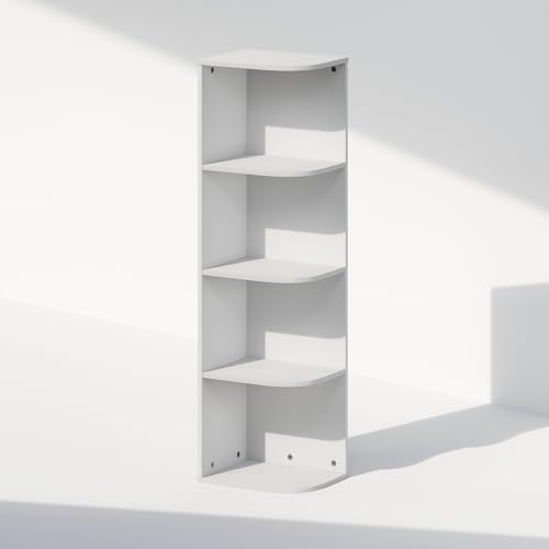 Image of Furinno Reed Corner Shelf, 4-Tier Corner Bookshelf, Book Shelf, Corner Shelves, Storage Rack, for Organization and Storage, Home Office, Living Room, White