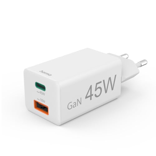 Cargador rápido 45W con USB-C Power Delivery y USB-A Quick Charge en tamaño compacto color blanco