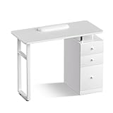 ABTSalon Nail Tech Desk Manicure Table Professional Nail Tech Table Acetone Resistant Nail Desk for Nail Tech Table for Nails with Drawers (White)