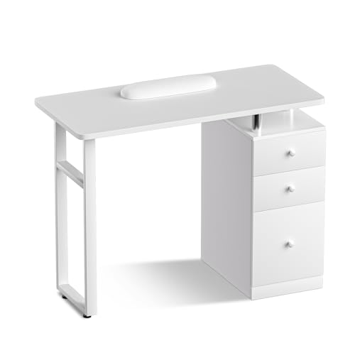 ABTSalon Nail Desk Manicure Table Nail Station Professional Nail Table for Nail Tech White Acetone...