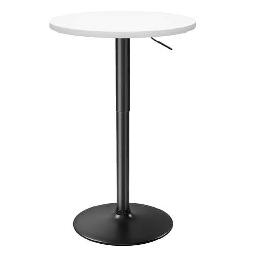 Image of Furmax Bistro Pub Table Height Adjustable Round Bar Table 27.4-36 Inches, 360Swivel Cocktail Table for Dining Room, Party, Cafe (1, White-Black)